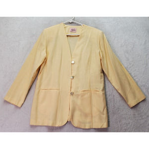 Jaclyn‎ Smith Blazer Women's Size 8 Yellow Polyester Pockets V Neck Button Front